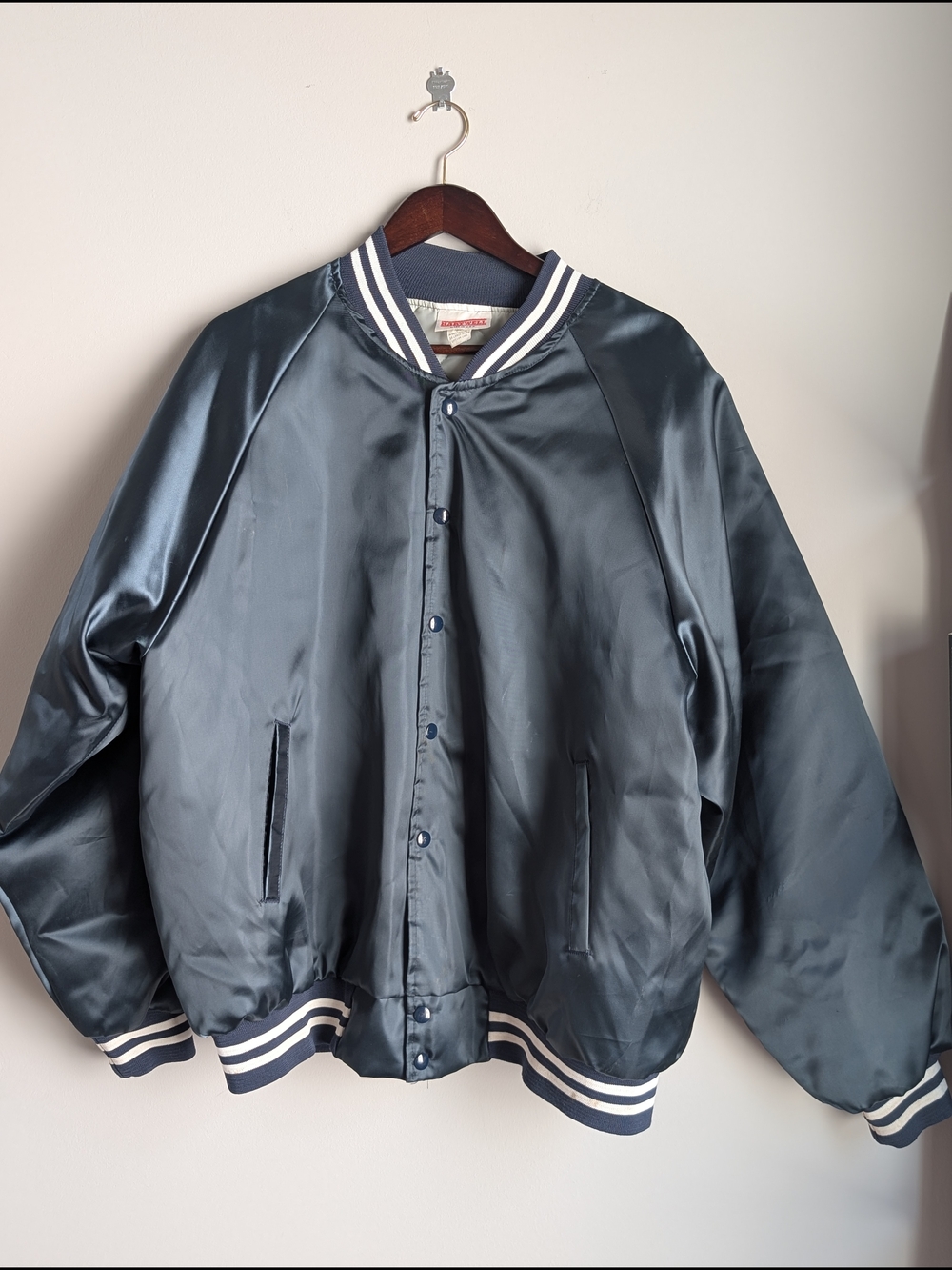 Vintage Hartwell Men's Bomber Jacket XXL Satin Blue Made in USA Snap Buttons